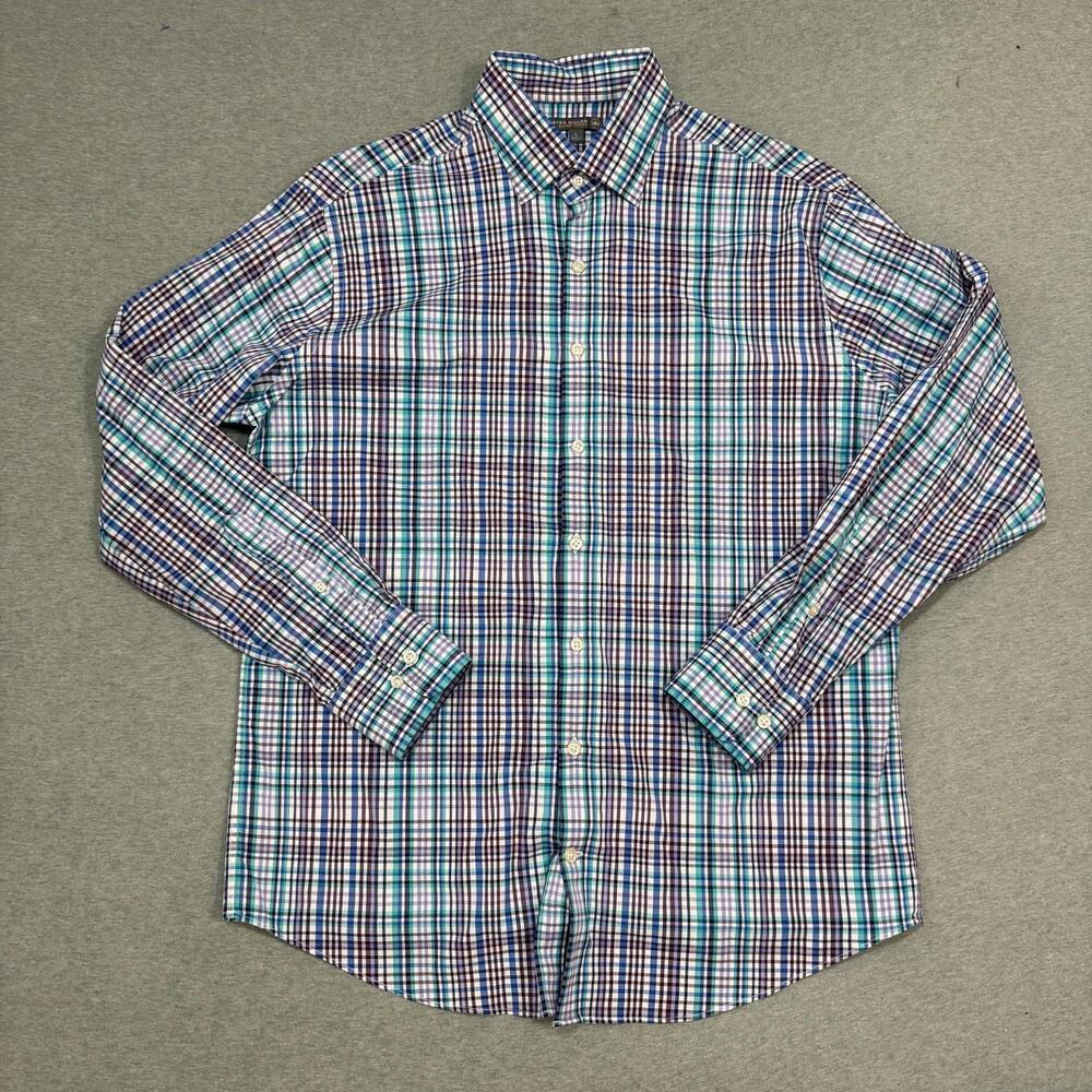 Peter Millar Shirt Mens Large Button Down Performance Golf Tattersall Preppy